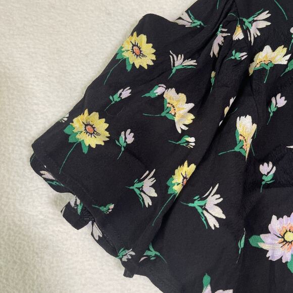 LOFT Black Peplum Style Floral Short Sleeve Blouse with Back Zipper - Size 0 - Picture 5 of 5